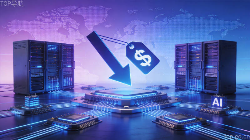 AI价格战概念图显示下降箭头和价格标签象征AI模型调用成本大幅降低