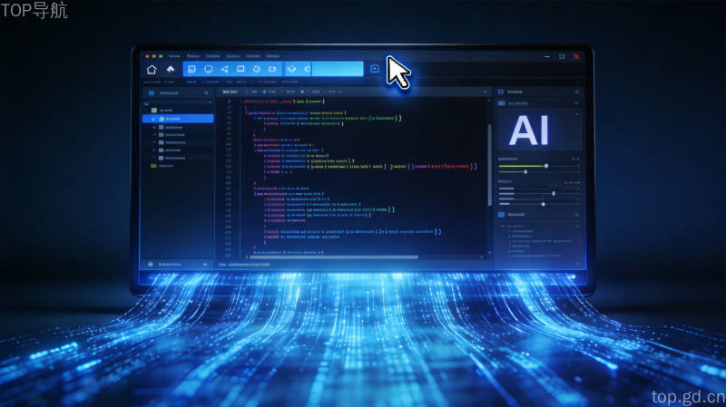 AI编程IDE界面，3D渲染科技风格代码编辑器，Cursor AI辅助编程展示