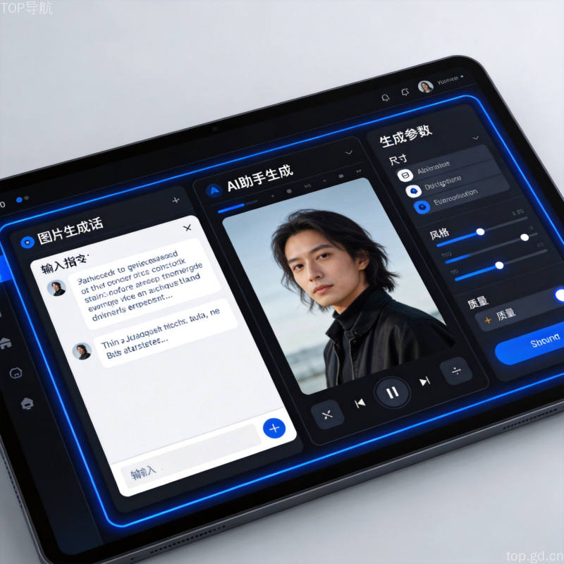 AI图像生成工具操作界面，展示男性人像生成效果与尺寸、风格参数设置面板