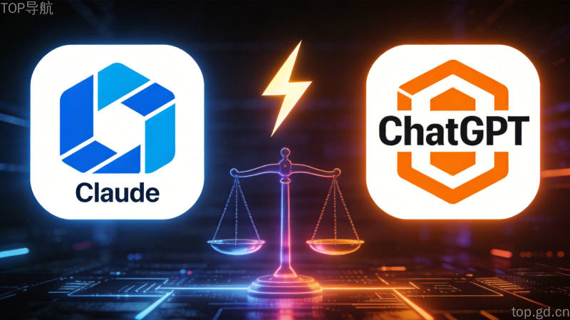 Claude与GPT双AI助手对决概念图，赛博朋克风格展示两大AI能力对比