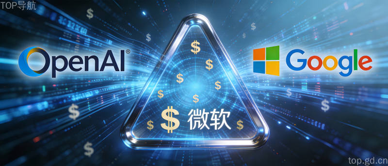 AI行业资本热潮，三大科技巨头Logo环绕形成三角格局