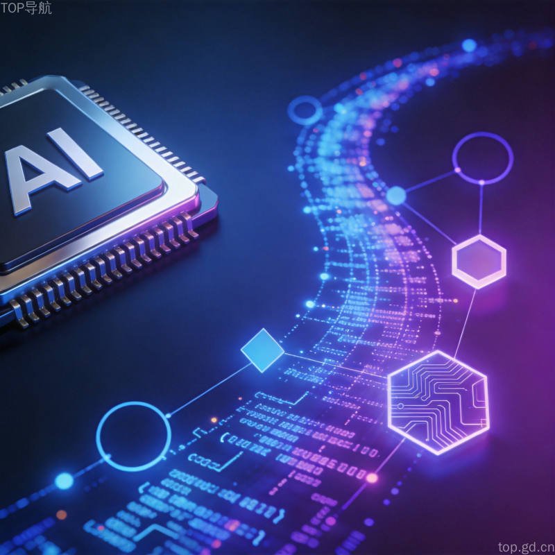 AI芯片与数据流元素结合的科技感配图，展示智能体自动化工作流程和代码光点连线效果