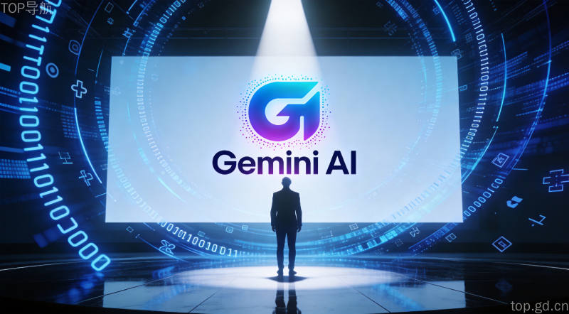 谷歌2026开发者大会现场,全息投影展示Gemini AI产品,蓝紫色科技光效