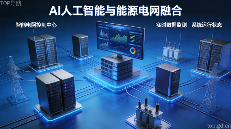 智能电网控制中心大屏幕显示数据可视化图表,AI与能源系统深度融合的科技感界面