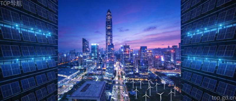 深圳城市夜景与科技园区灯火辉煌,展现智慧城市与清洁能源融合的未来图景