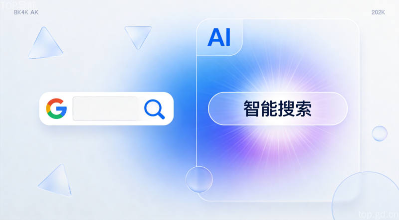 Google搜索界面AI原生设计概念图,展示新版搜索框融合AI摘要功能