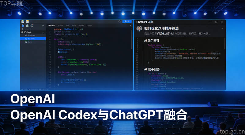 OpenAI Codex与ChatGPT融合界面展示，AI编程助手与智能对话功能深度整合