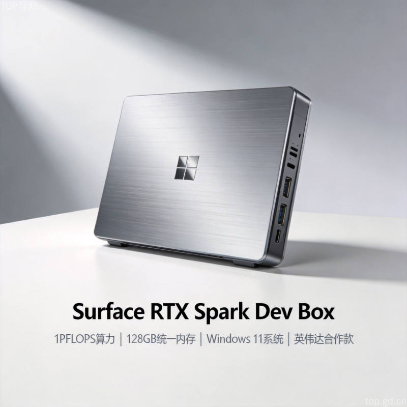 Surface RTX Spark Dev Box开发者工作站，1PFLOPS算力银色设备，预装开发者优化版Windows 11系统