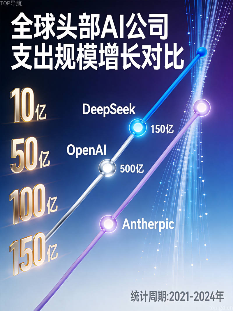 AI企业支出趋势变化图,DeepSeek增速遥遥领先,传统巨头增速放缓形成鲜明对比