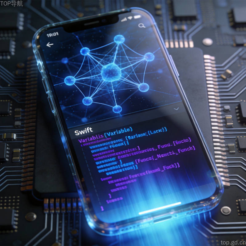iPhone手机界面与AI神经网络融合，Swift代码语法高亮展示本地AI推理能力