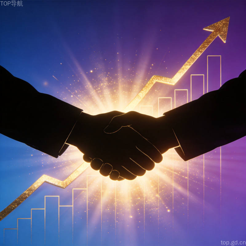 AI行业投融资签约场景握手剪影背景投资增长曲线金色光效点缀