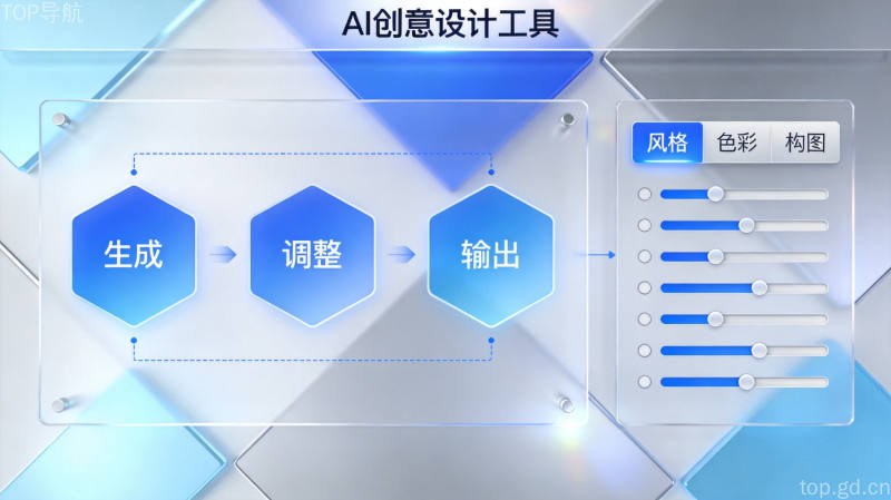 AI图像生成工具的现代科技界面设计,展示创意工作流程