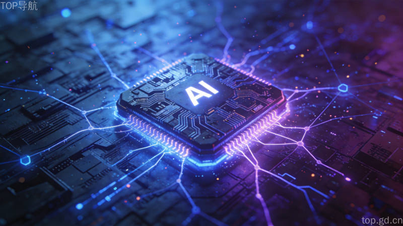 AI神经网络与芯片结合的赛博朋克风格科技图像,展示人工智能强大算力