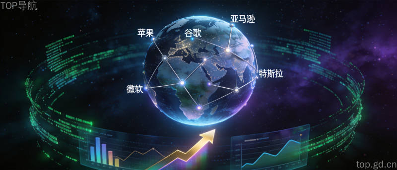 全球科技版图可视化数字地球上多个科技公司光点连线呈现AI领域巨头整合的行业发展浪潮