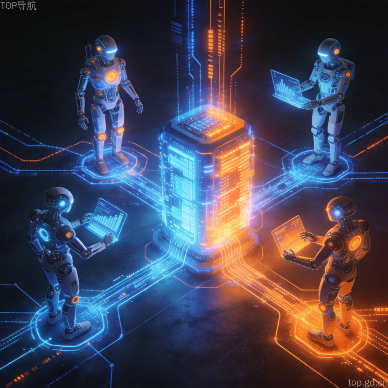 多AI模型协作概念图，展现多个智能体协同工作的场景