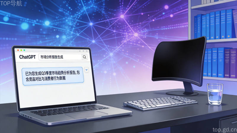 企业办公场景中AI智能助手应用,蓝紫渐变科技风格