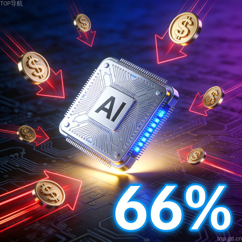 AI芯片与美元符号背景图，展示GPT-5.6 API价格大幅下调66%的商务科技概念