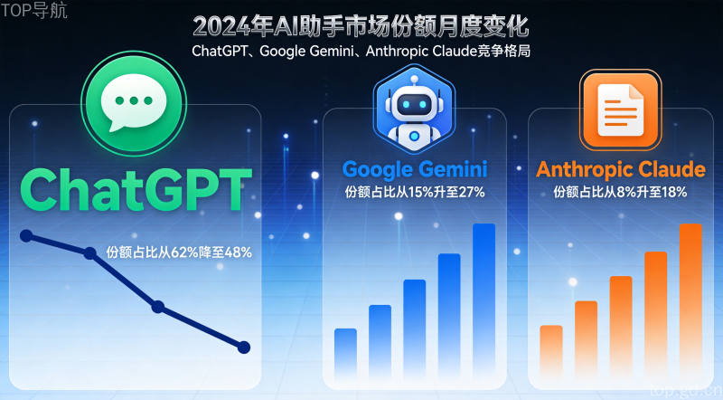 AI助手市场份额三强鼎立格局图示