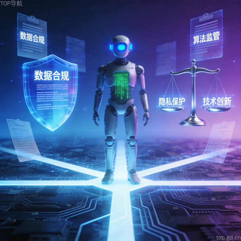 AI拟人化交互监管新规合规盾牌数字天平示意图