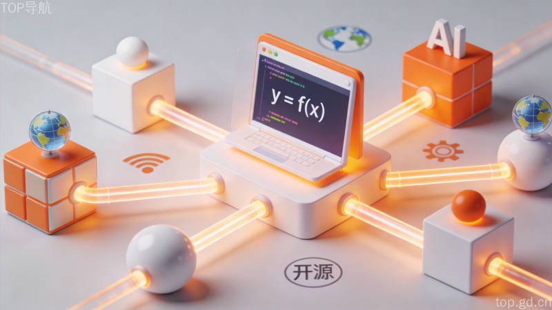 开源AI模型生态概念图展示全球研究者共享模型与数学公式的连接网络