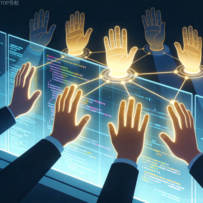 全球AI治理协作示意图,多方力量通过数字桥梁连接共建治理框架