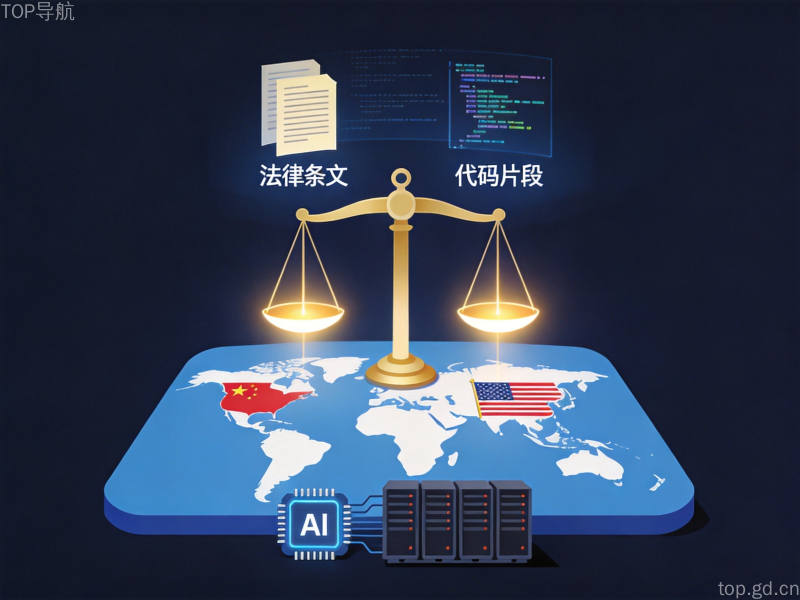 极简扁平风格世界地图上中美监管天平对比的全球AI治理竞赛概念图