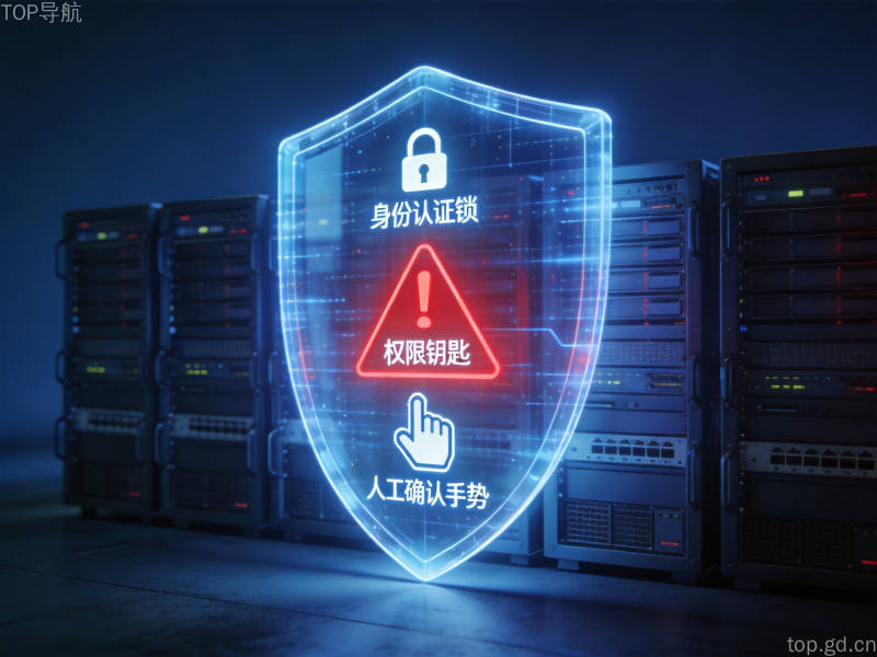 深蓝色背景下数字光盾矗立服务器集群前方的AI安全监管概念图