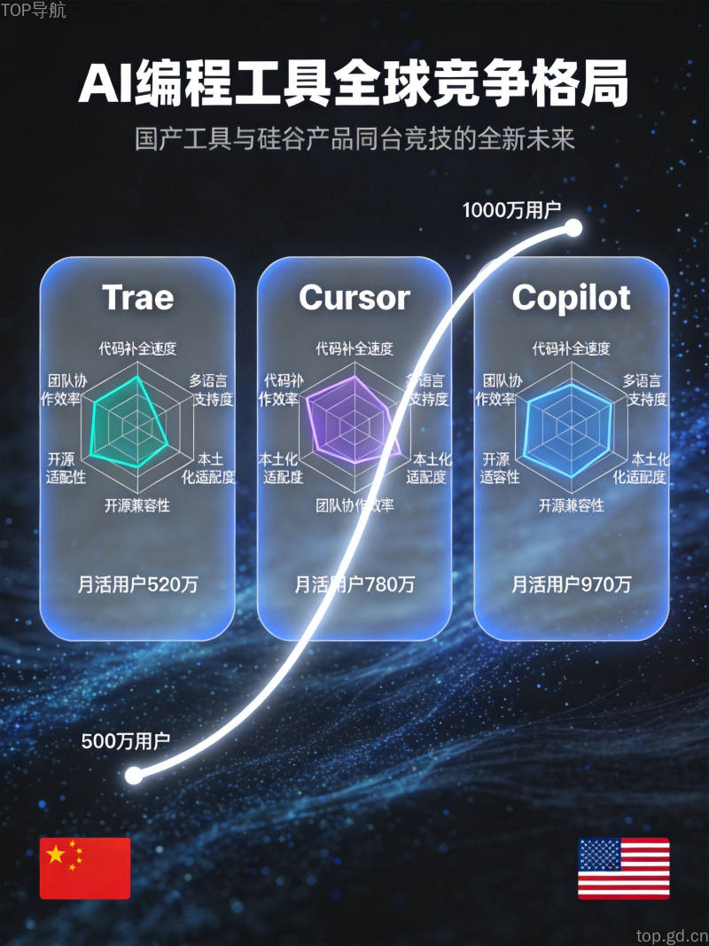 Trae与Copilot和Cursor月活竞争对比,500万用户超越Cursor