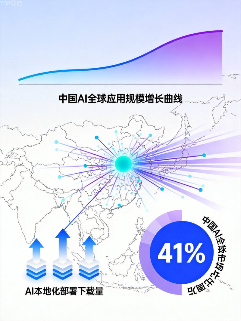 国产AI开源大模型全球下载量突破100亿次数据统计图,展示全球市场占比41%