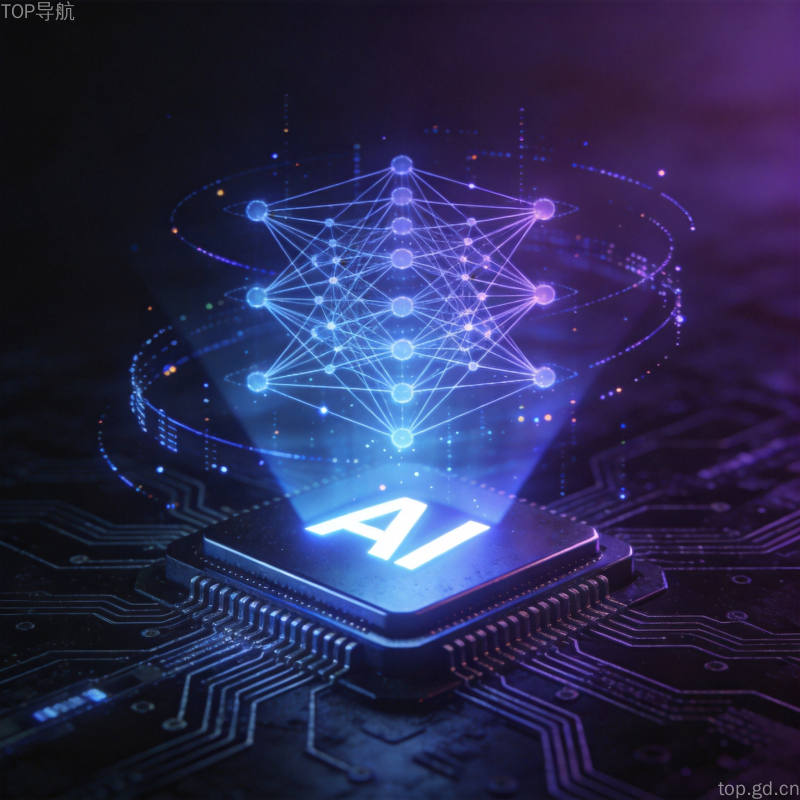 AI芯片悬浮暗色空间投射全息神经网络结构