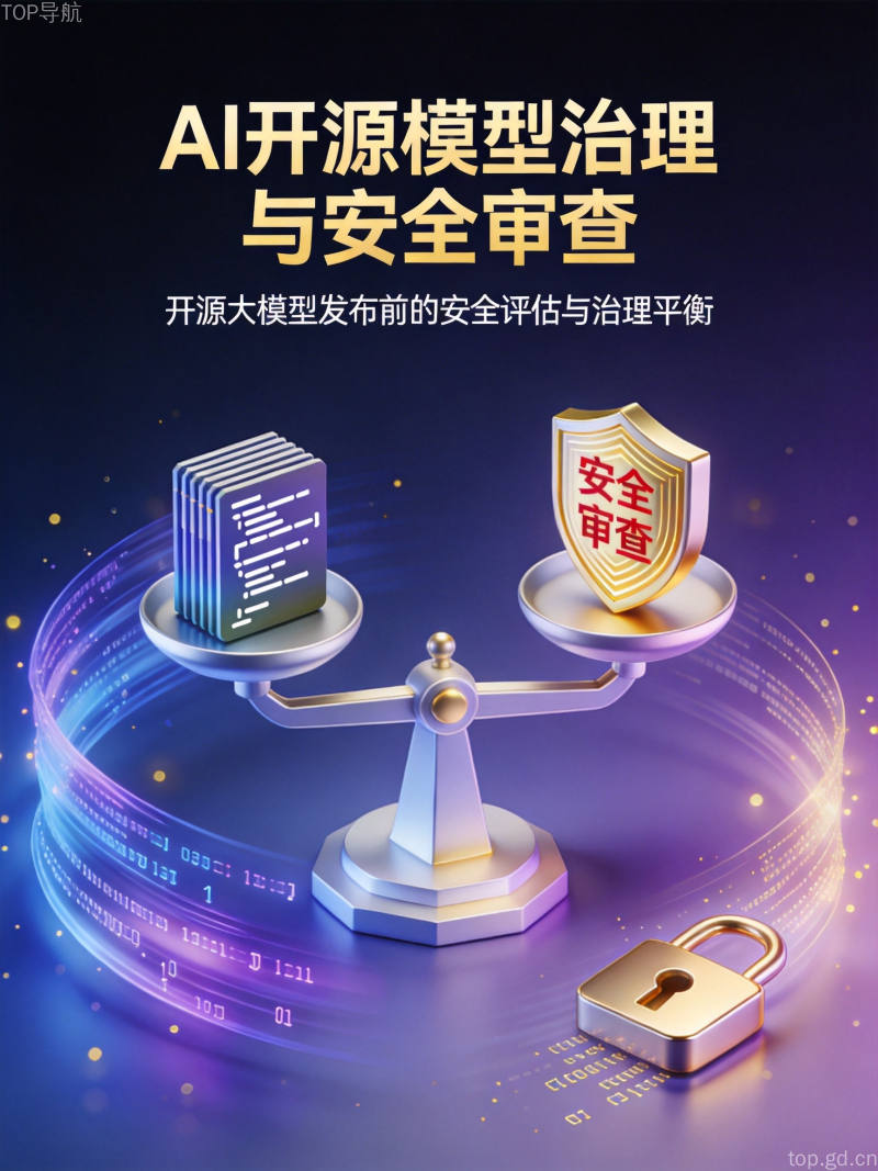 智谱GLM-5.3开源模型安全审查与治理平衡概念图,天平与代码芯片