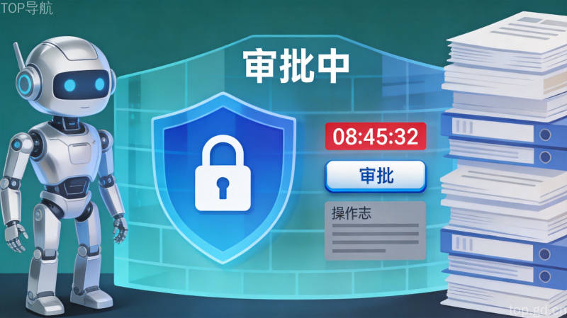 企业微信人机权限隔离审批机制概念图,安全盾牌与操作留痕记录元素