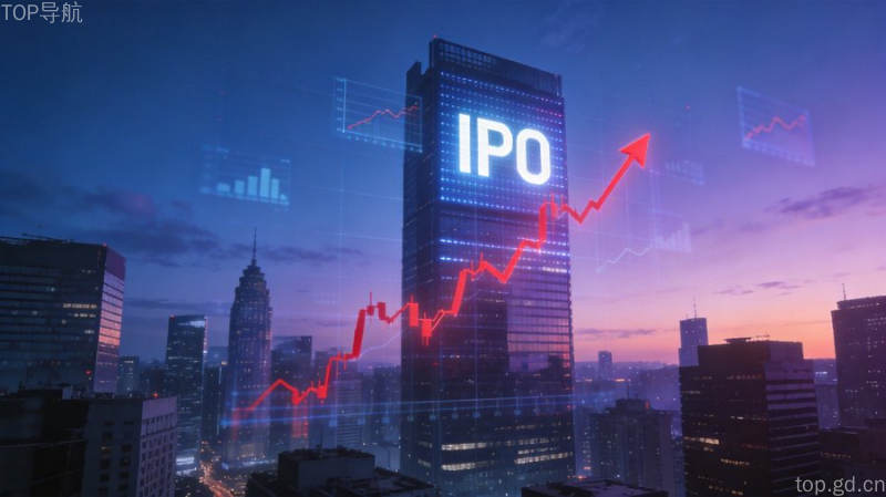 Anthropic冲击史上最大IPO,都市摩天楼LED屏红色K线飙升,蓝紫渐变商务科技风