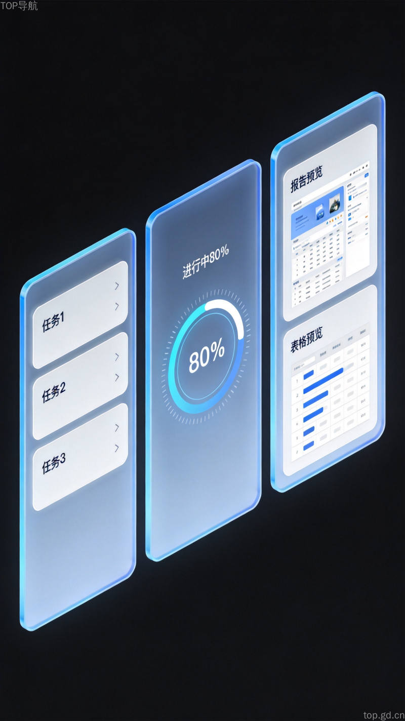 豆包工作AI办公Agent三栏工作台界面概念图，任务列表执行过程与成果预览一目了然