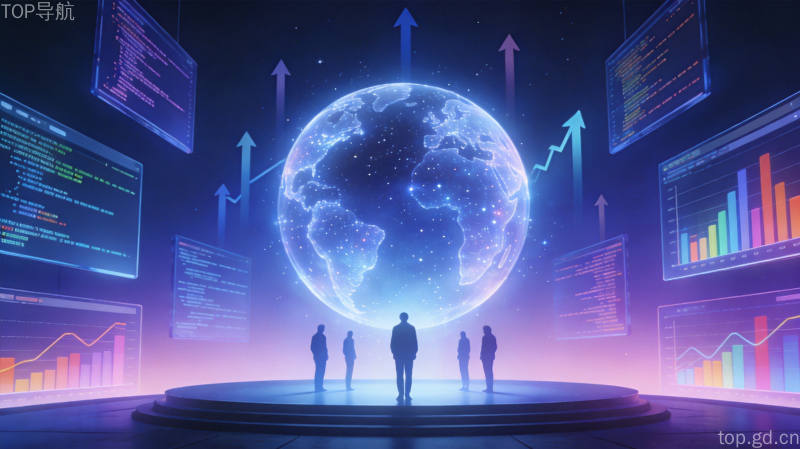 蓝紫渐变发布会舞台上悬浮全息天体投影,人物剪影与上升趋势箭头,象征Astra模型发布在即
