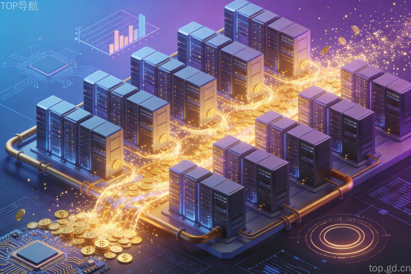 AI数据中心服务器机柜阵列中金色Token数据流光河奔涌