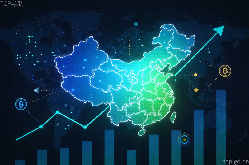 中国区域地图发光高亮搭配算力增长曲线的可视化信息图