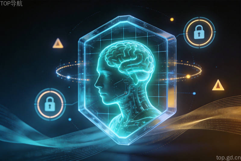暗黑科技画面中发光AI大脑被封装在六边形透明护盾容器内并环绕安全锁图标,体现智能体隔离与防作弊防护